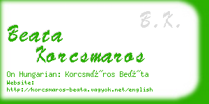 beata korcsmaros business card